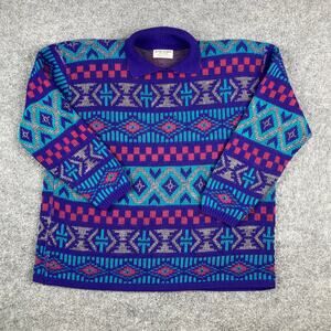 Alfred Dunner Sweater Mens 2XL Purple USA Vintage Geometric Knit